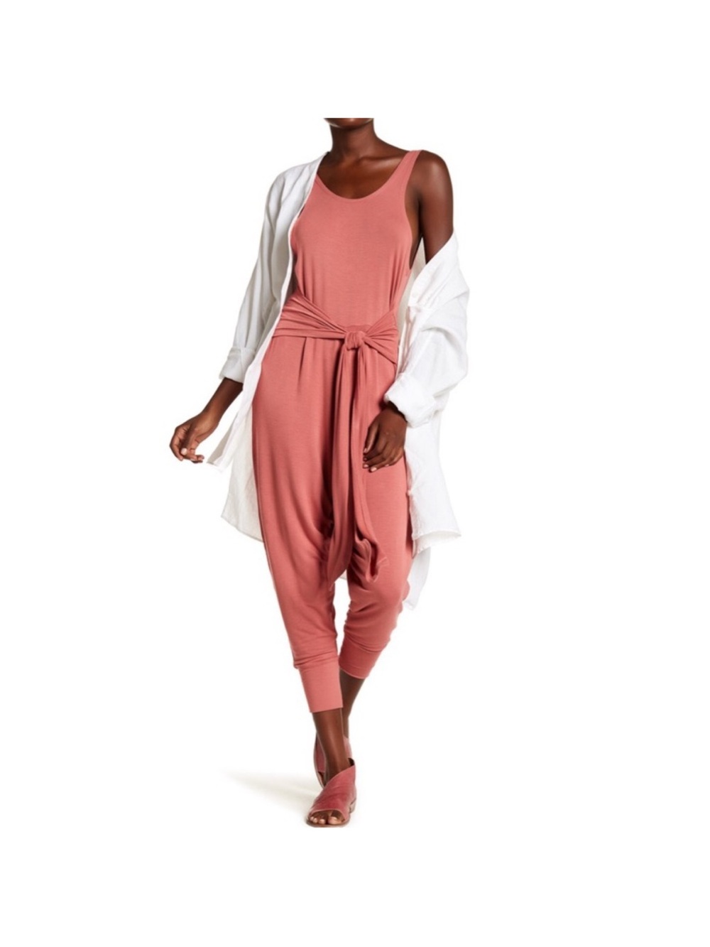 FP Movement by Free People Sleeveless Tie-Front open back Jumpsuit in Rose small